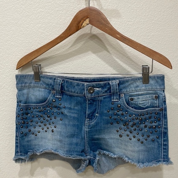 Harley Davidson Denim Studded & Distressed Shorts—Excellent Condition—10 - Picture 1 of 10
